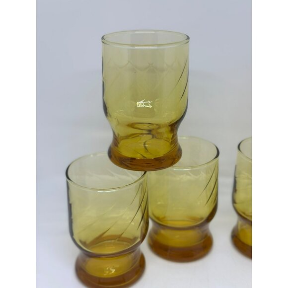 VTG Anchor Hocking Set 6 MCM Optic Swirl Footed Tumblers 4"x2.5" Amber Glasses - Picture 2 of 8